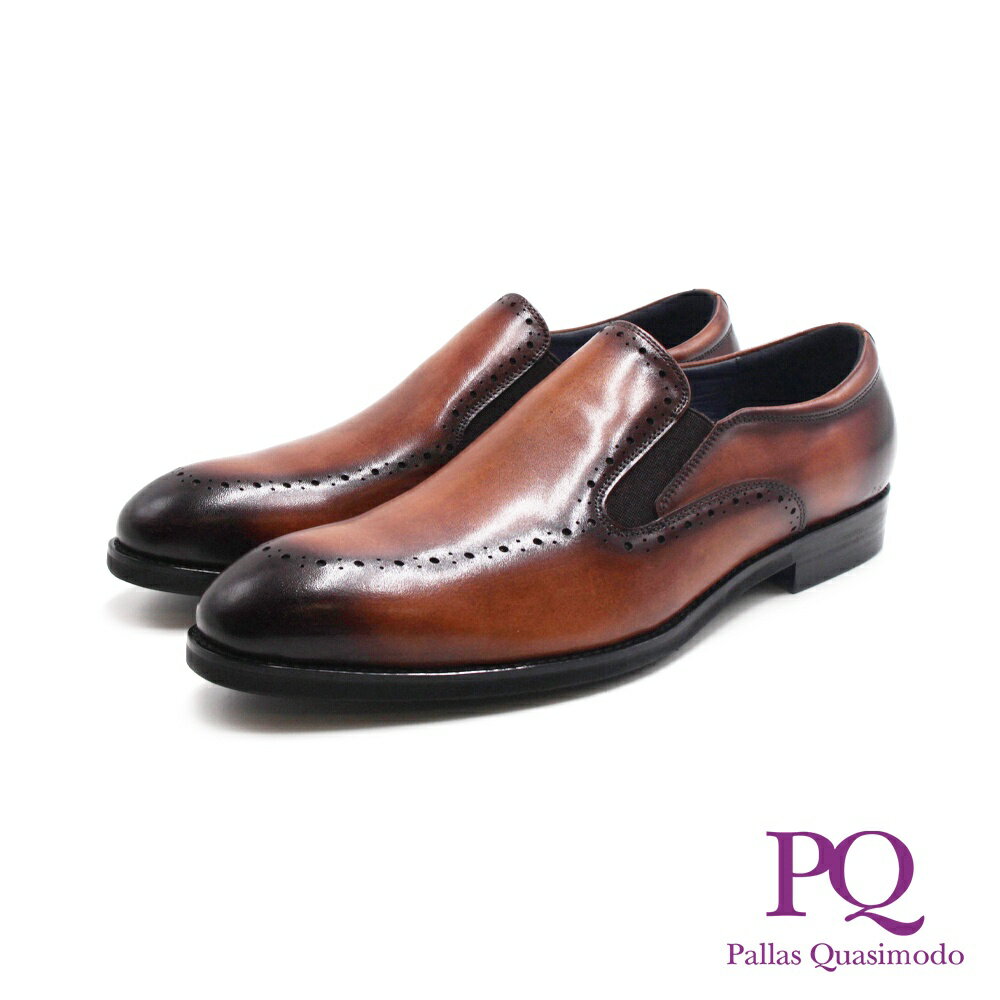 PQ(男)小圓點造型直套款正裝皮鞋 男鞋－刷染棕(另有黑)