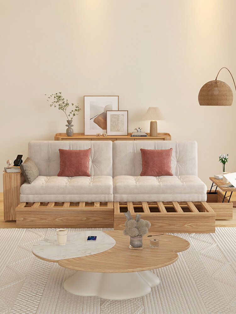 【免運】 美雅閣| 原木風沙發床折疊兩用日式伸縮北歐實木小戶型現代簡約客廳多功能