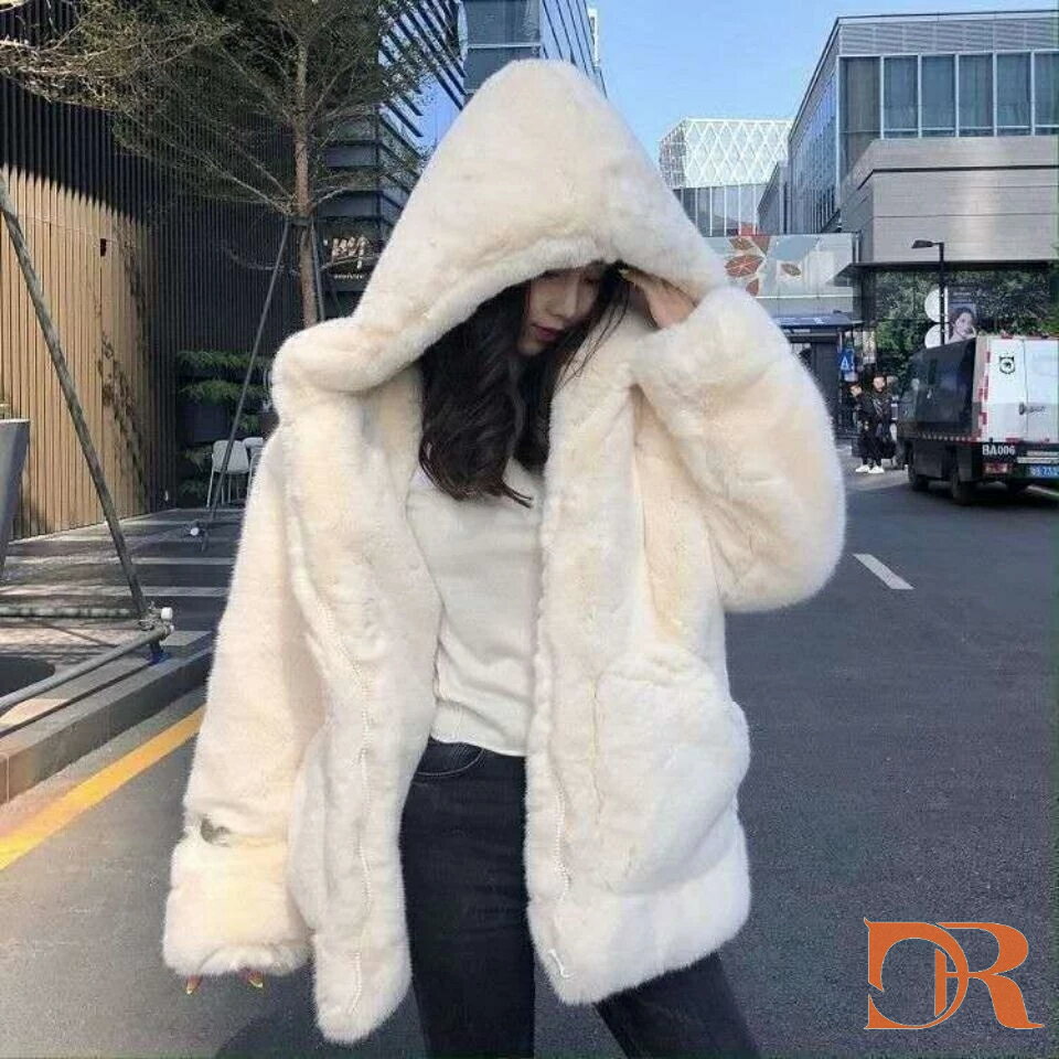 韓版 OVERSIZE 厚磅 兔絨毛 硬派歌德字型棒球外套 連帽寬鬆外套 情侶冬季加厚毛茸茸羊羔毛外套皮草棉衣大衣上衣