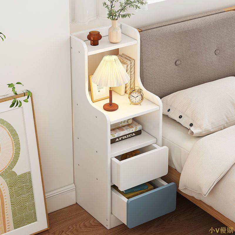 小V優購床頭柜 超窄櫃 小型臥室現代簡約 床邊柜 實木色簡易迷你 儲物 收納小柜子