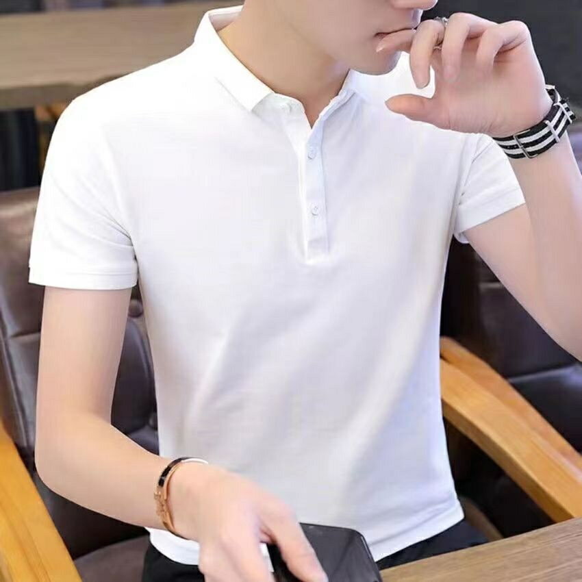 冰絲短袖POLO衫男|大碼87.5公斤男上衣|冰絲翻領上衣|純色立領POLO衫|帥氣青年上衣|簡約韓版上衣|修身上衣