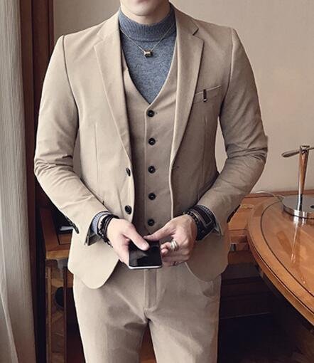 FINDSENSE品牌 韓國男 西裝外套穿搭 三件式套裝 成套西裝 西裝修身 外套+背心+褲子