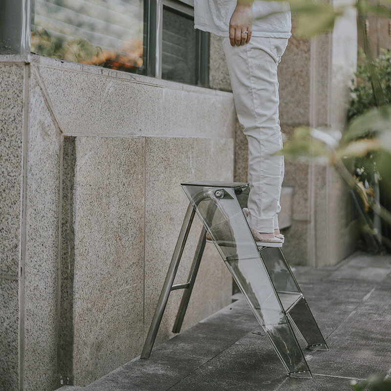 日本家用透明亞克力便攜伸縮折疊梯子置物三步踏板塑料梯
