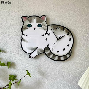 優樂悅~小貓咪卡通時鐘 創意個性裝飾掛牆時鐘 實木質掛鐘 貓咖幼兒園客廳裝飾 房鐘錶