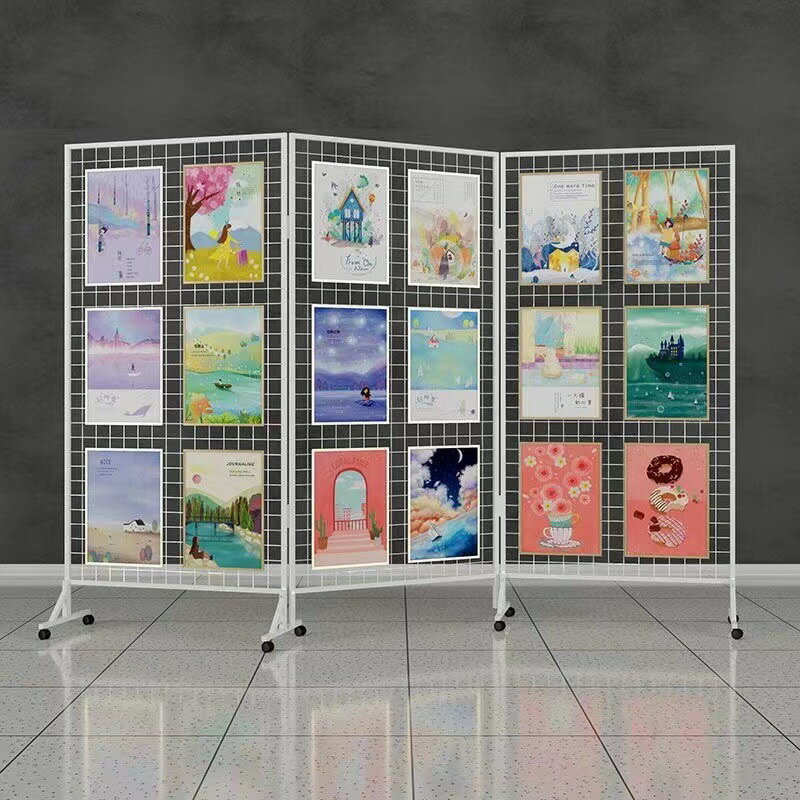 【含稅/免運】 折疊網格展示架幼兒園展示架畫展畫室作品移動展覽架戶外美術展示