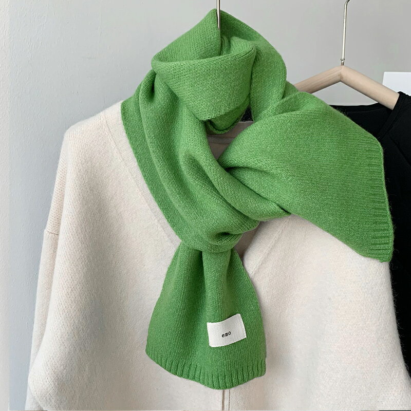 綠色圍巾女冬季2023新款小圍脖秋高級感護頸針織韓版保暖加厚百搭