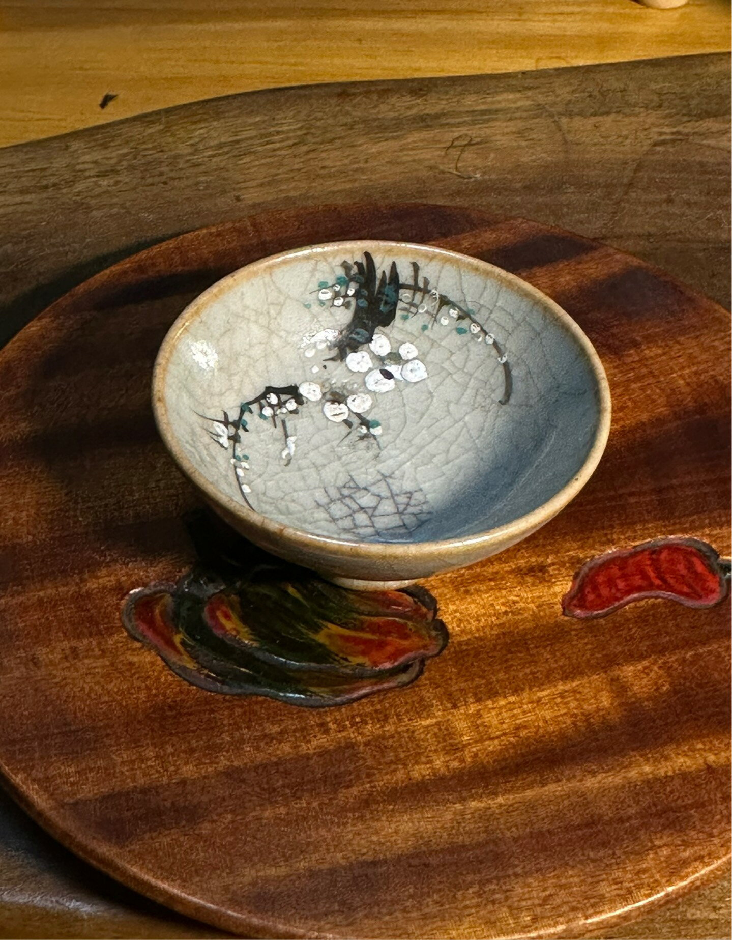 日本中古回流明治時期老開片手繪梅花一口杯酒杯功夫茶杯