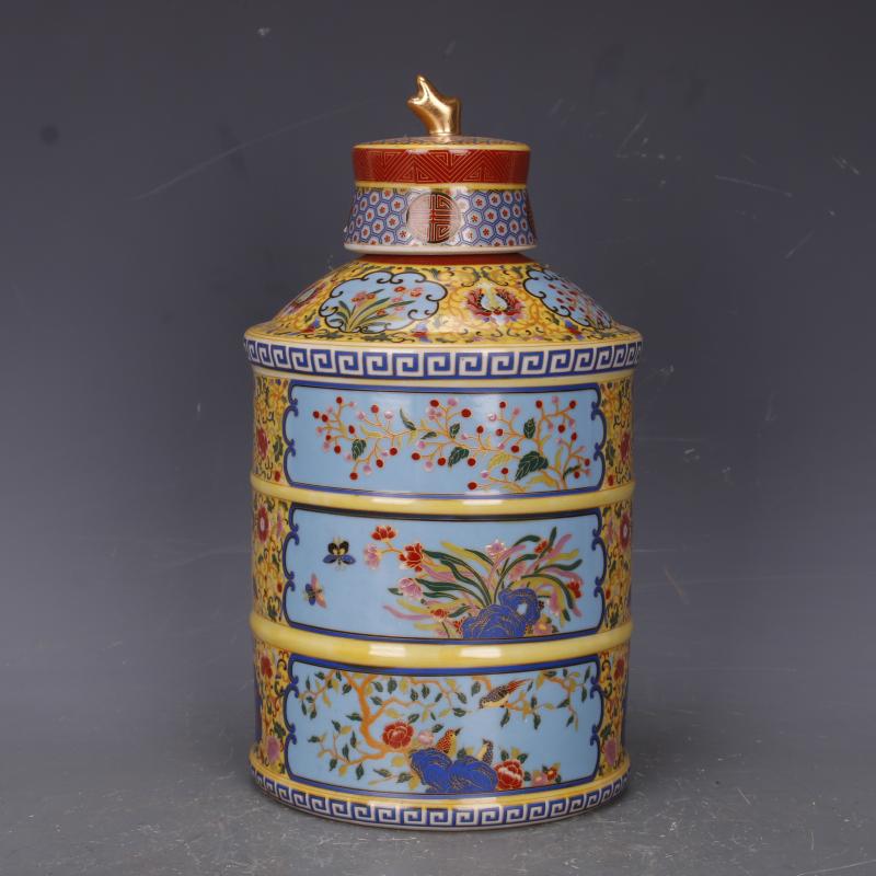 清雍正琺瑯彩花鳥茶葉罐仿古工藝品瓷器家居裝飾中式擺件古董古玩1入