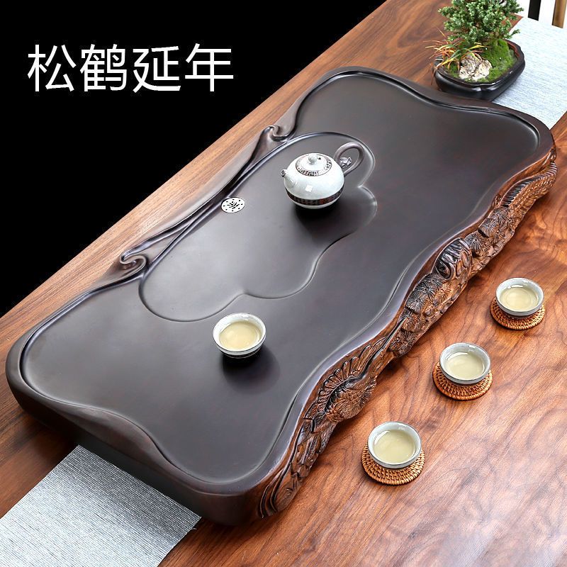 黑檀木紋茶盤家用簡約整塊原實木花梨木紋茶臺大小號排水茶臺託盤