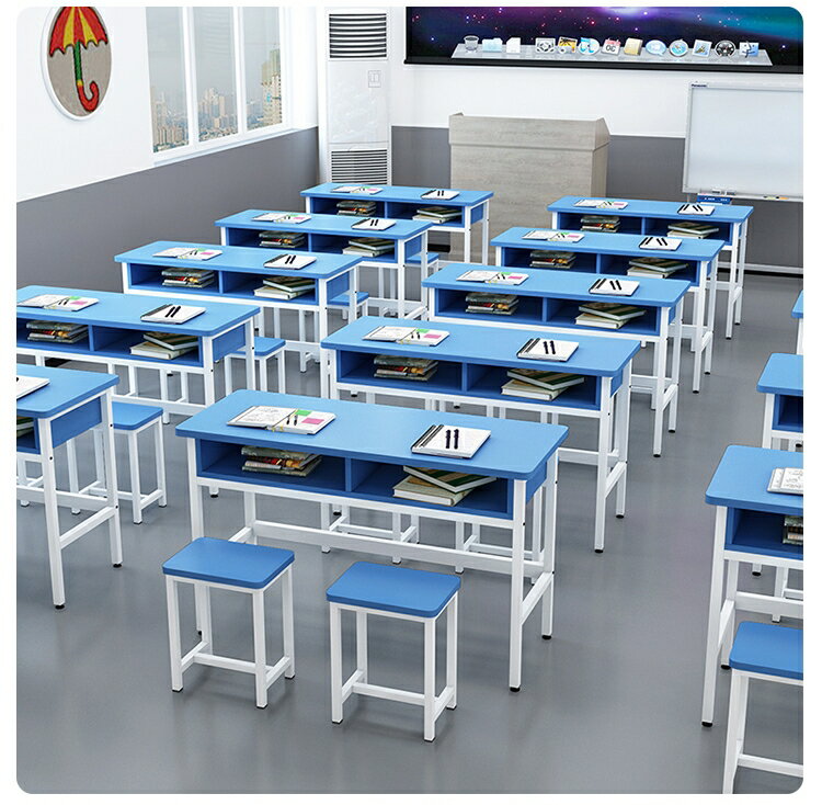 廠家直銷學校中小學生雙人學習桌輔導班培訓桌補習班帶抽屜課桌椅「限時特惠」AFT