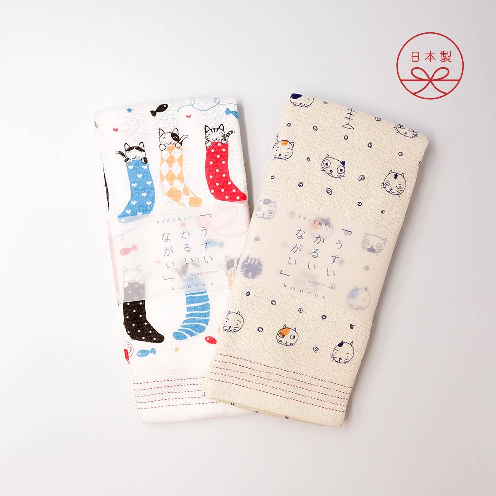kontex-100%純棉多功能日本棉紗長巾 (兩色可選- 大頭貓、襪子貓)