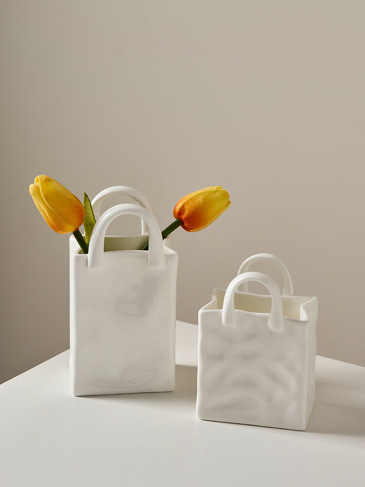 創意輕奢手提包包花瓶輕奢陶瓷現代簡約客廳插花花器家居裝飾擺件