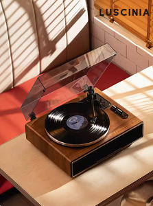 Luscinia路西尼亞黑膠唱片機留聲機復古藍牙音響胡桃木TurnOne 樂居家百貨