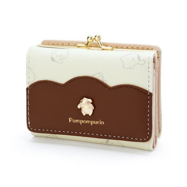 【震撼精品百貨】Pom Pom Purin 布丁狗~日本Sanrio三麗鷗 布丁狗皮質口金三折短夾 (黃棕滿版款)*03146