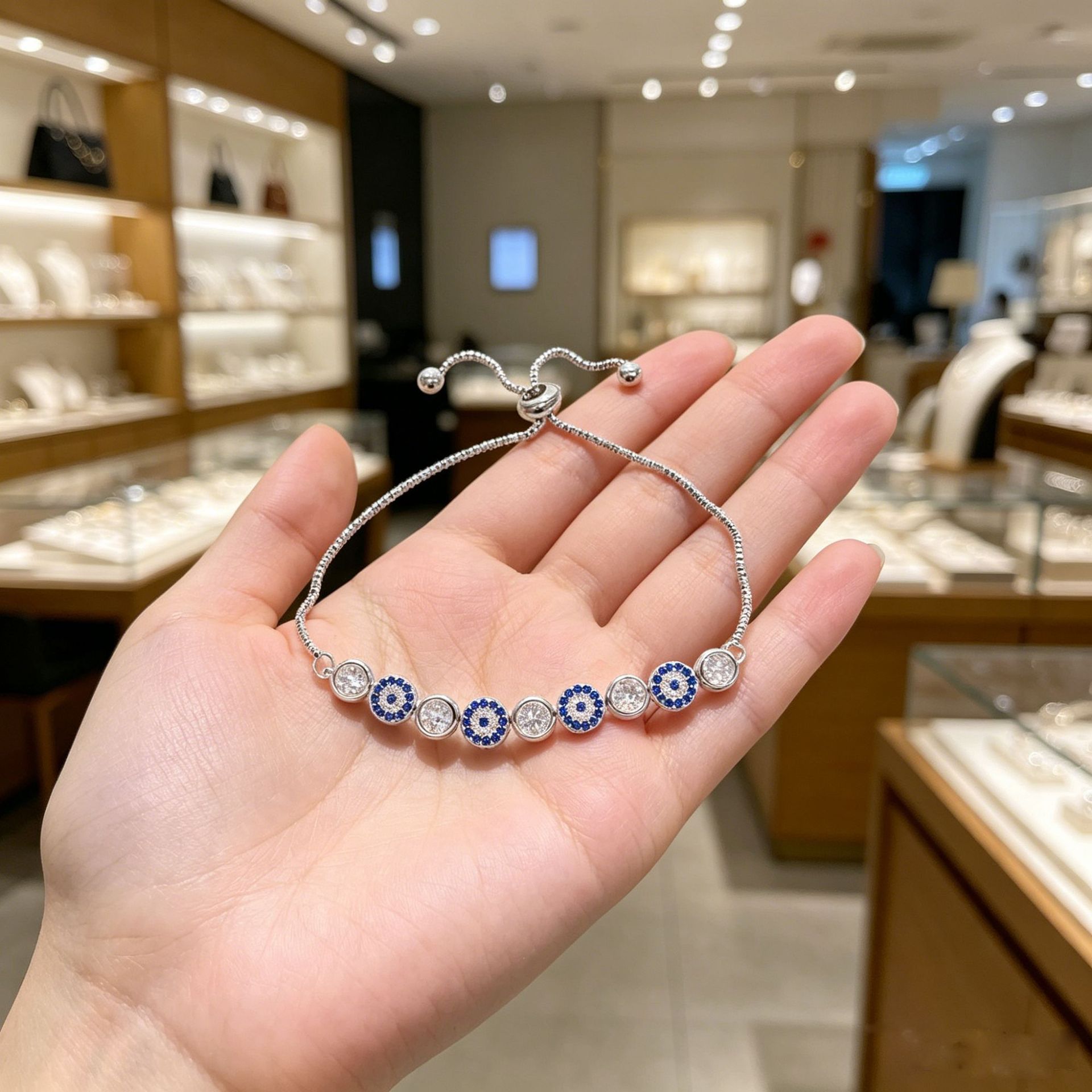 歐美ins新款眼睛圓鋯石手鍊惡魔之眼百搭Bling Bling女式手鍊