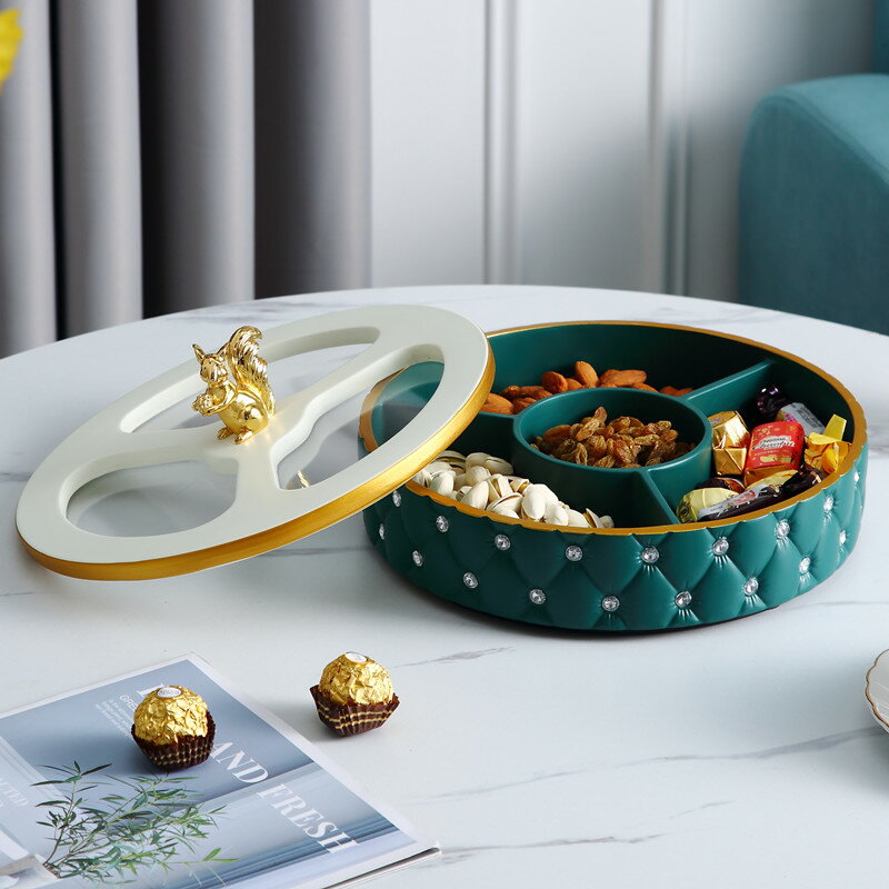 帶蓋分格干果盤個性創意歐式美式北歐輕奢家用茶幾裝飾擺件零食盤