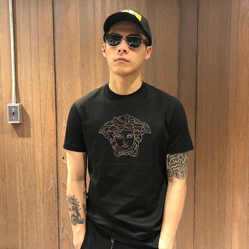美國百分百【 】Versace 凡賽斯 圓領短袖 T恤 logo 水鑽 美杜莎 T-shirt 黑色 AJ24