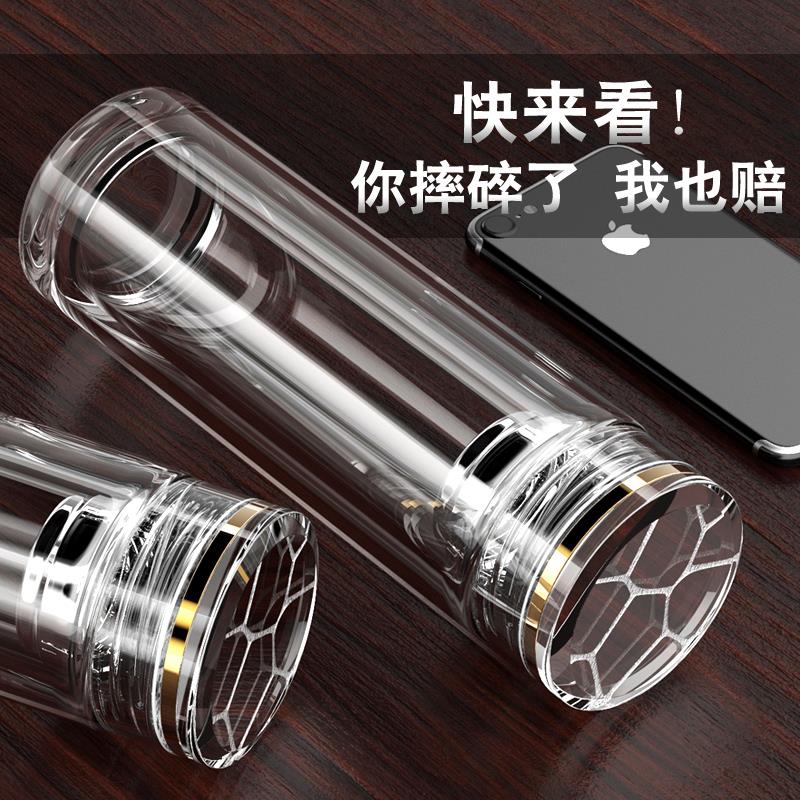 玻璃杯男士水杯子雙層高檔夏季透明保溫個人專用水晶隔熱防摔茶杯