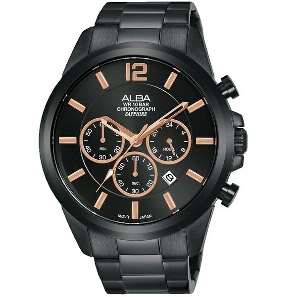 ALBA 雅柏錶 百搭潮流計時手錶 VD53-X352SD(AT3G39X1)-44mm-黑面鋼帶【刷卡回饋 分期0利率】【APP下單22%點數回饋】