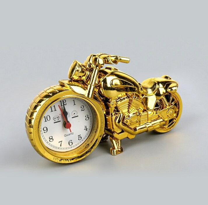 創意造型擺件鬧鐘摩托車鬧鐘創意復古鬧鐘金色摩托車模型鬧鐘