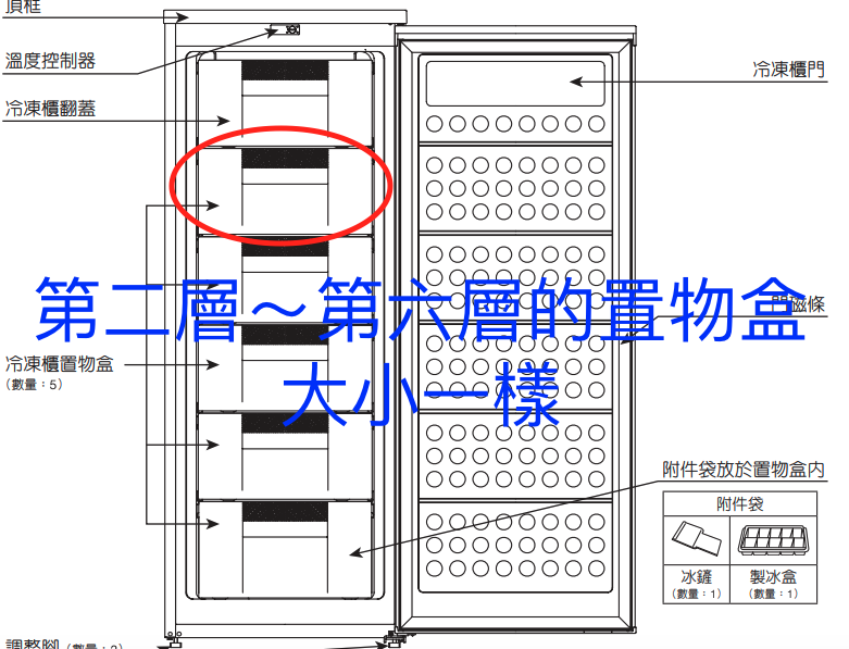 Panasonic NR-FZ188-S的第二層冷凍抽屜(第二層到第六層是一樣的)冷凍櫃置物盒
