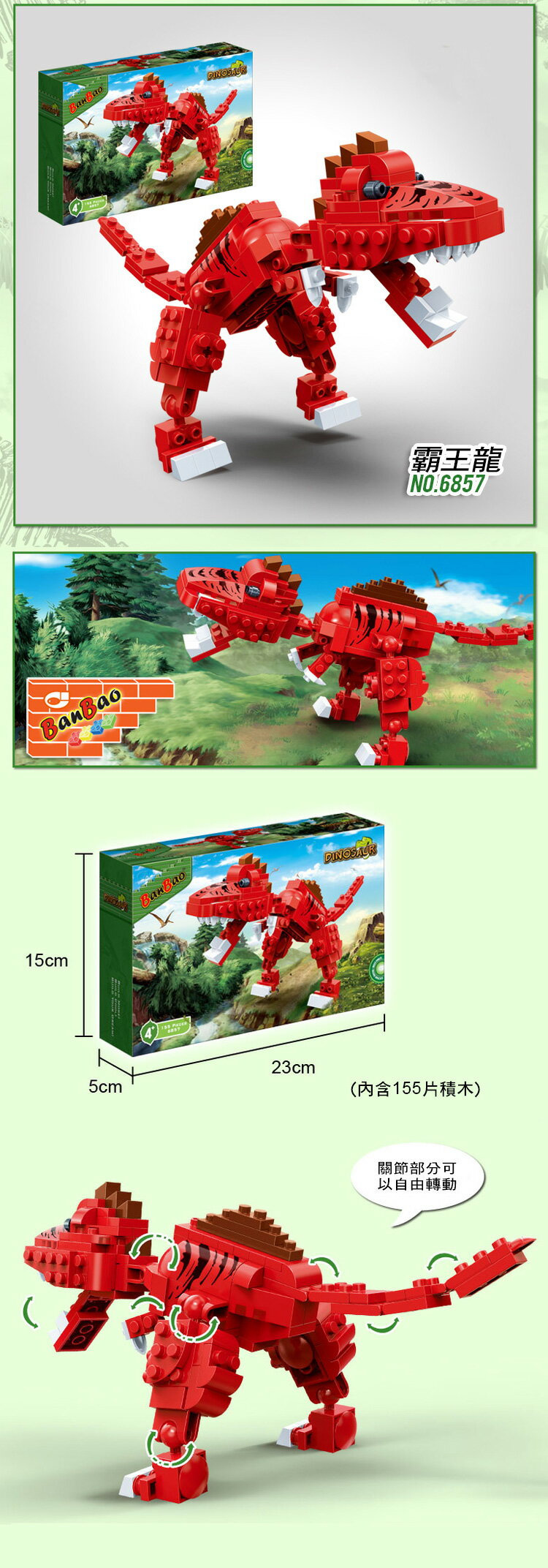 【BanBao邦寶積木楚崴】- 11-6857 侏羅紀系列  霸王龍 電影 恐龍 3