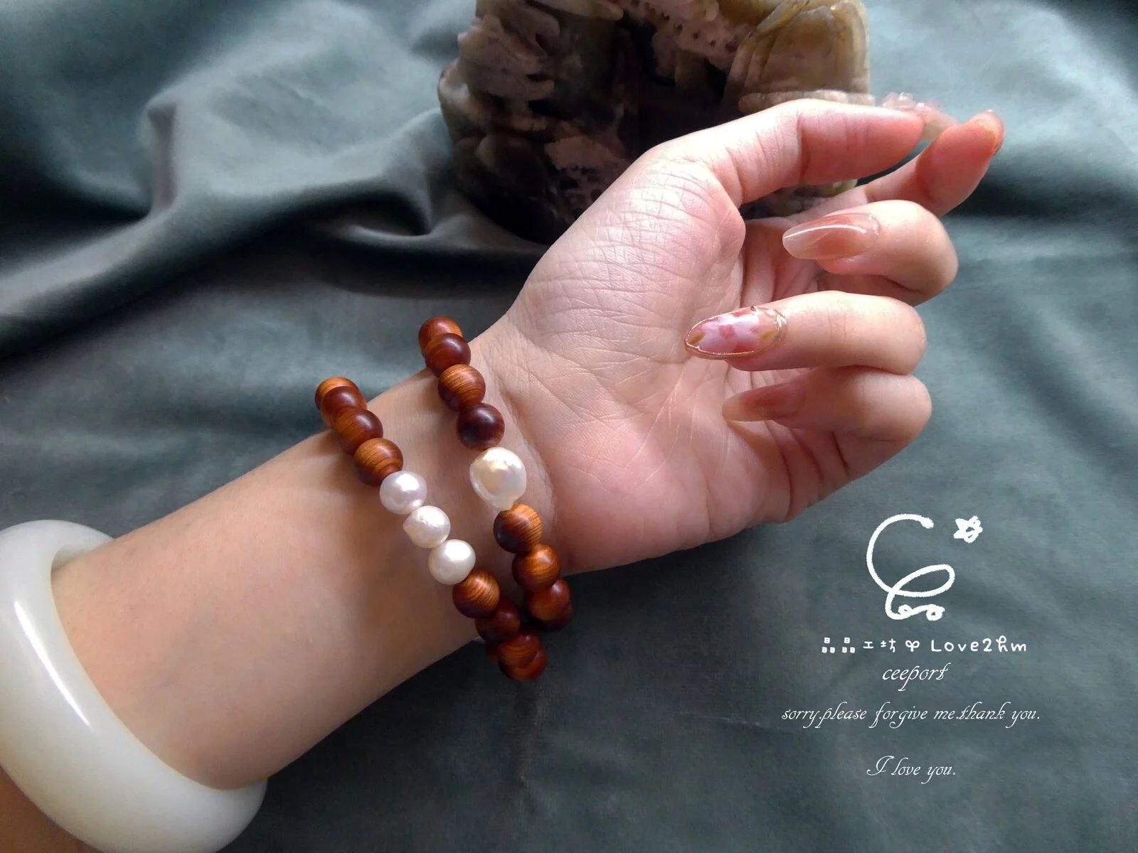 沐日崖柏巴洛克珍珠設計手鍊 崖柏 珍珠 木質手鍊 晶晶工坊-love2hm 6