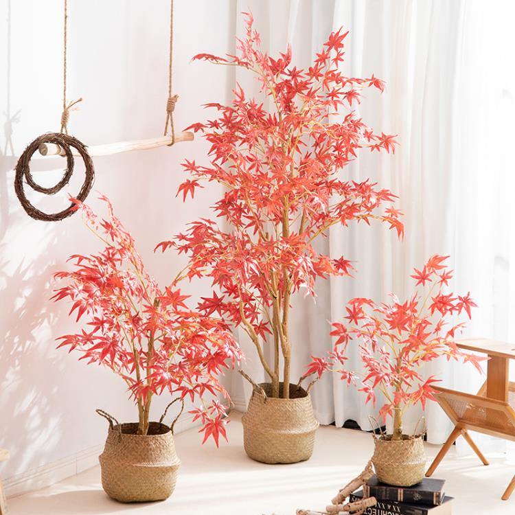 促銷活動~日式仿真植物仿生綠植盆栽擺件紅楓葉禪意新中式客廳室內落地裝飾wk10310 雙11全館免運