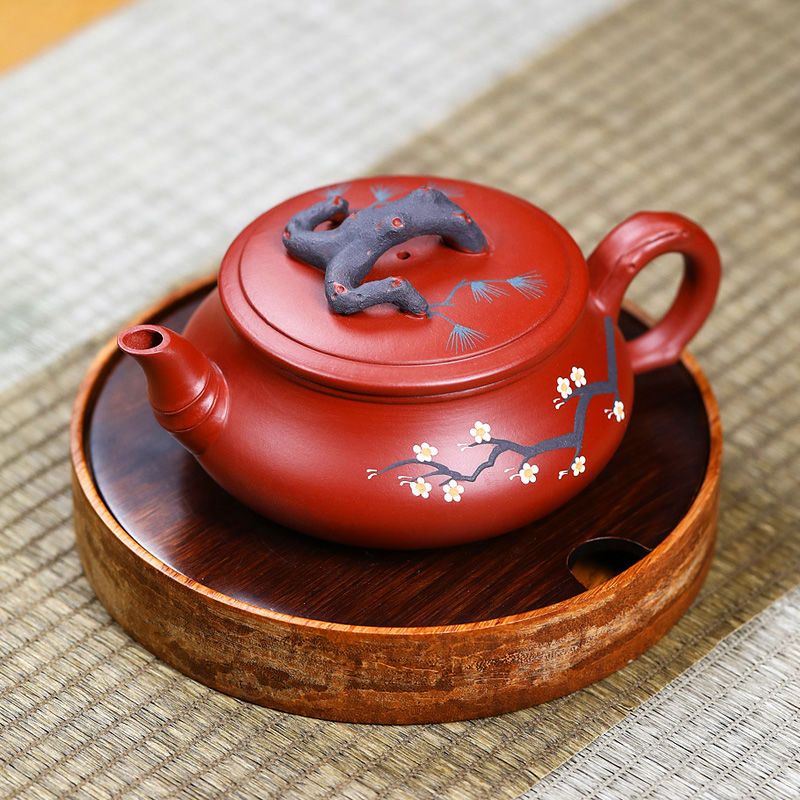 工廠直銷 免運 茶壺 紫砂壺 正宗紫砂壺宜興純手工泡茶壺家用功夫茶具套裝大紅袍歲寒三友松針特惠/可開發票Z1017 0
