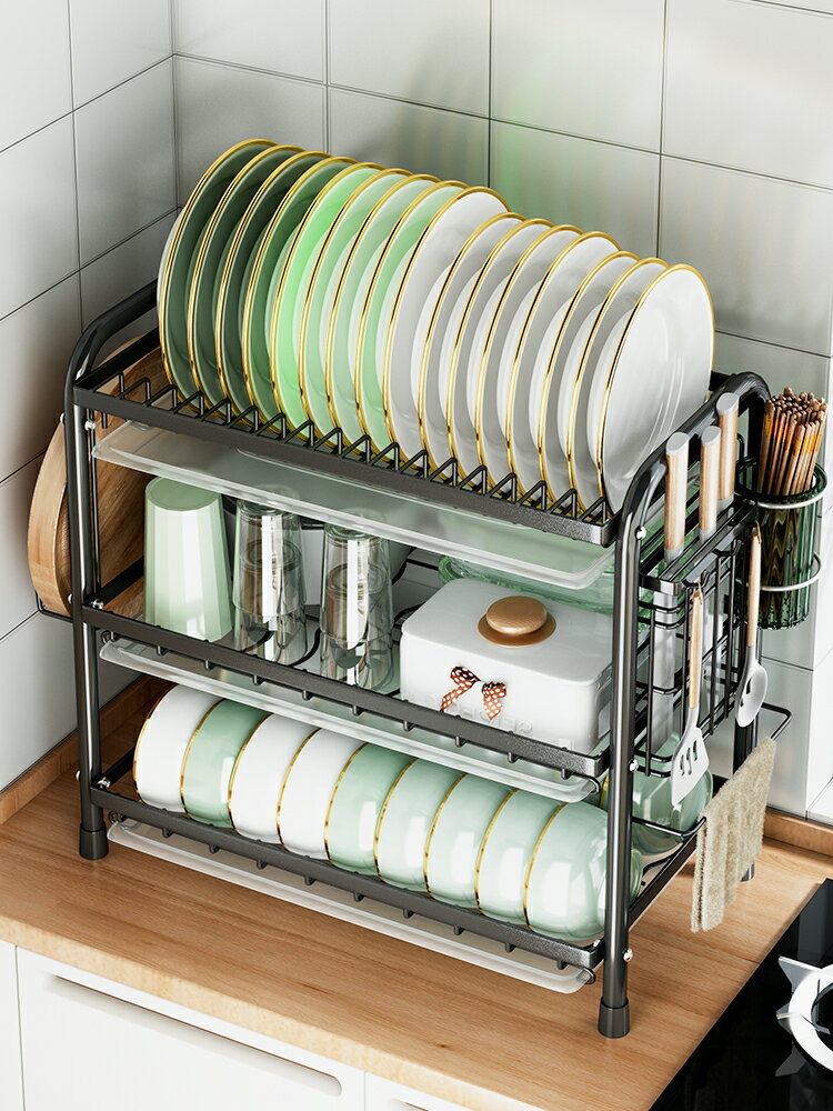 廚房置物架碗碟瀝水架家用臺面多功能放碗架餐具碗柜碗盤筷收納盒