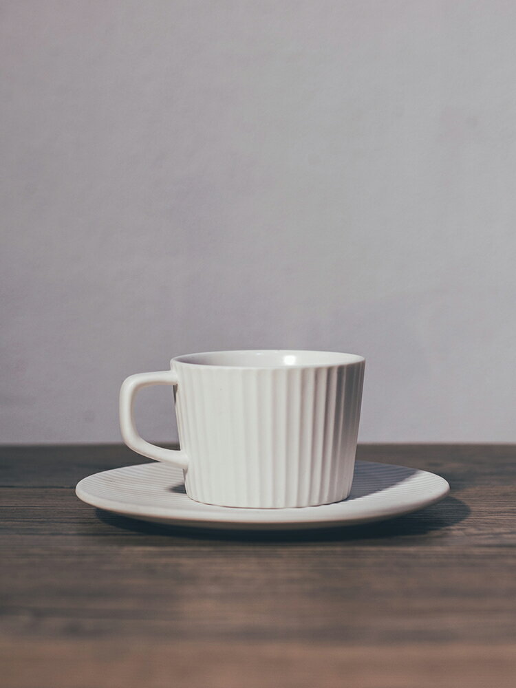 日式早餐牛奶杯創意禮品茶水馬克杯北歐磨砂條紋粗陶咖啡杯碟套裝