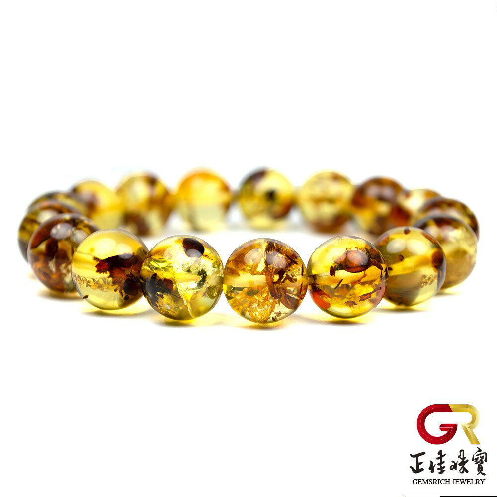 花珀 金透花珀 11.5mm 花珀圓珠 金花珀手鍊｜日本彈力繩 正佳珠寶