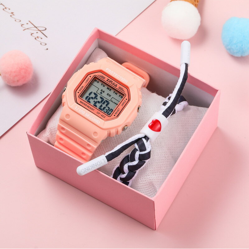 獨角獸粉色電子手錶女學生簡約潮流方形ins防水運動情侶電子表