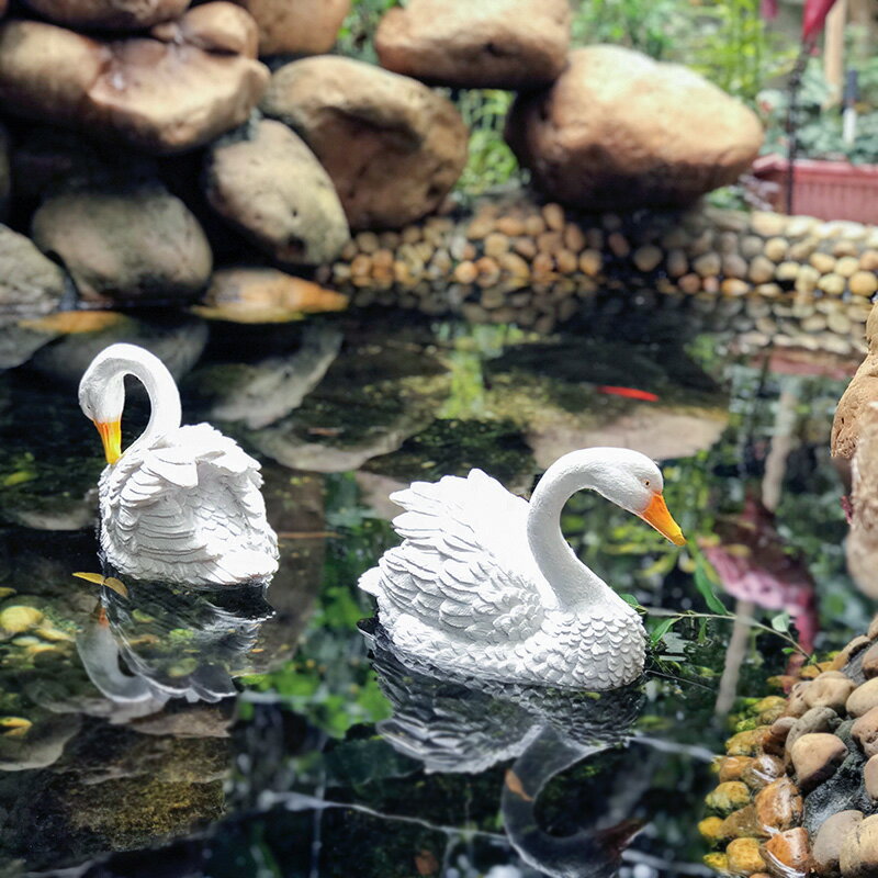 戶外庭院假山魚缸水景魚池裝飾造景擺件浮水鴨子鴛鴦模擬天鵝擺件