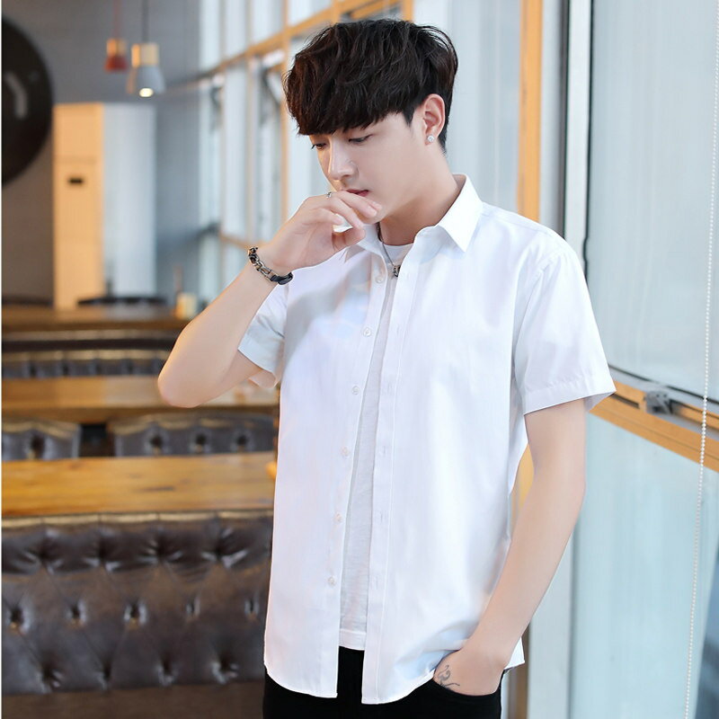 夏季男士短袖襯衫韓版修身伴郎職業正裝襯衣工作服青少年寸衫潮牌