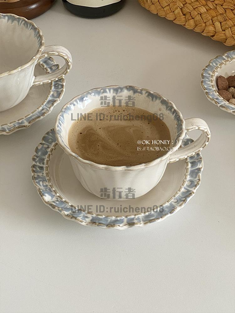 宮廷風煙藍系列下午茶陶瓷咖啡杯碟有格調紅茶咖啡牛奶杯子【步行者戶外生活館】