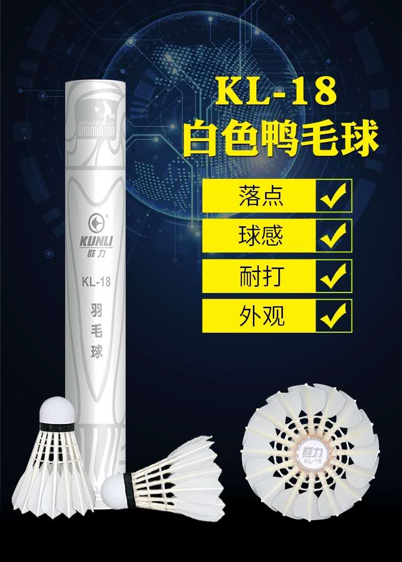 群力KL-18羽毛球初學者練習用球白色鴨毛防風耐打學校娛樂訓練