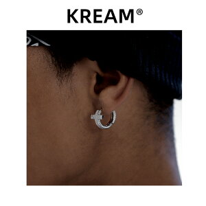 KREAM 原創 S925純銀群鑲滿鉆十字架耳圈男嘻哈女同款耳環耳釘