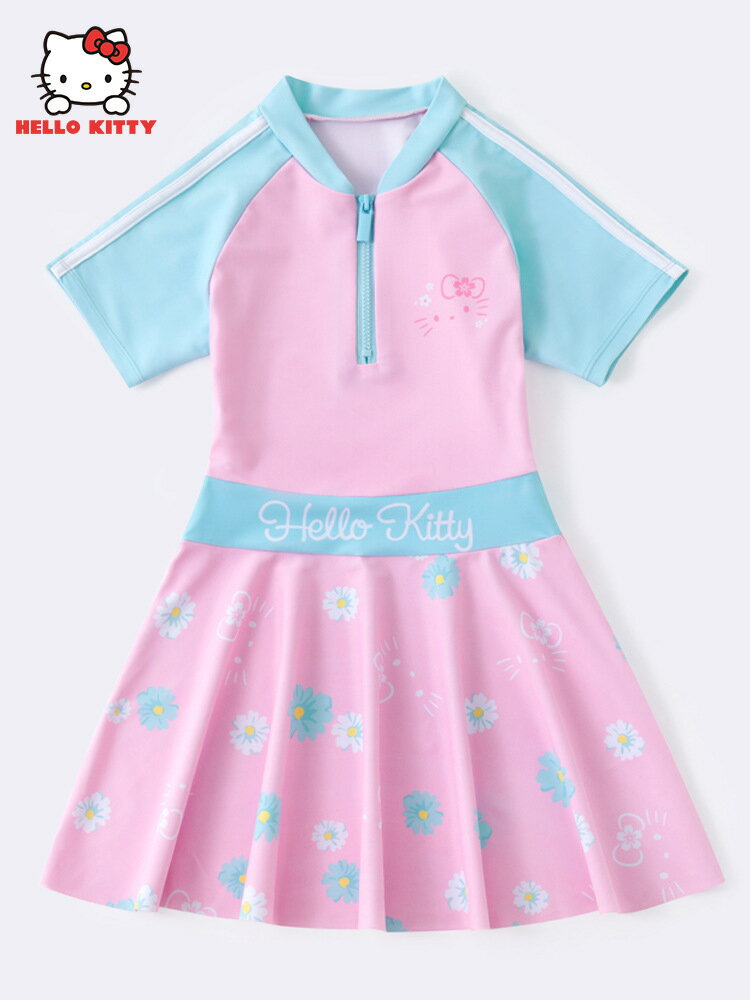 Hellokitty兒童泳衣女童小中大童連身群新款寶寶連身防曬公主泳衣
