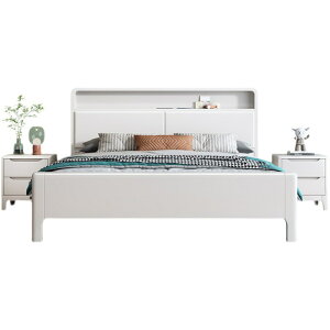 優樂悅~實木床白色現代簡約主臥1.8米雙人床北歐1.5米單人家用儲物一體床