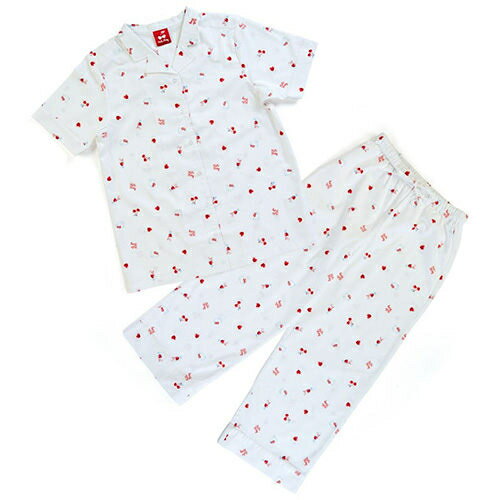【震撼精品百貨】Hello Kitty 凱蒂貓 HELLO KITTY夏日家居系列開襟式純棉睡衣褲組(愛心櫻桃) 震撼日式精品百貨