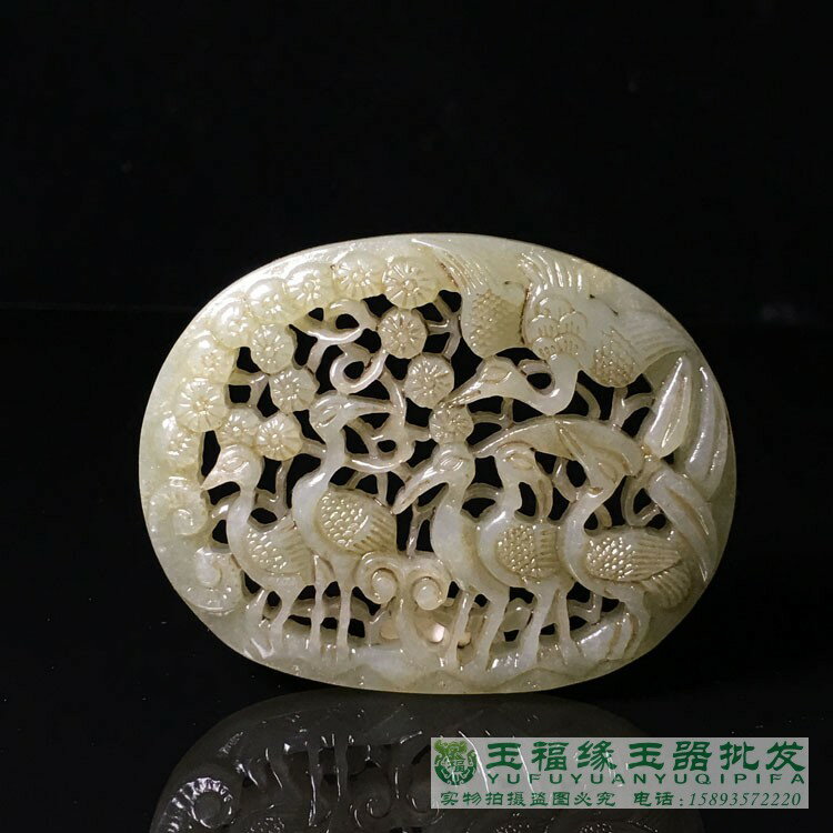 保真 和田玉鏤空雕仙鶴海東青掛件 古董玉器 老玉古玉收藏吊墜