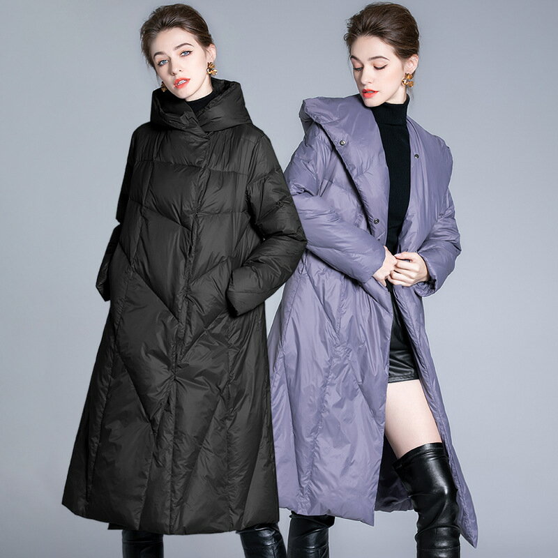 【巴黎精品】真 羽絨90%白鴨絨 羽絨外套鴨絨夾克-連帽寬鬆過膝加厚女外套2色p1au25