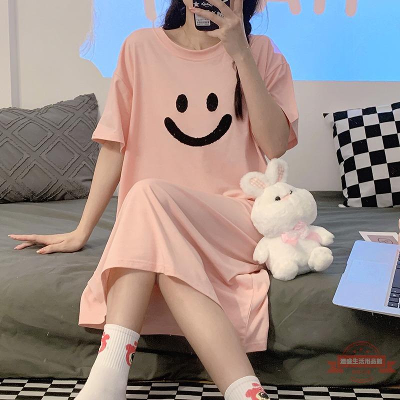 睡裙女棉質夏季甜美可愛卡通韓版休閑寬松大碼胖mm長裙家居服睡衣