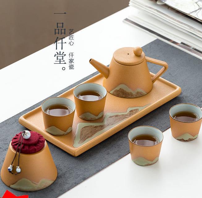 茶具套裝 茶具整套禮盒裝陶瓷茶壺茶杯套裝黑石釉簡約功夫茶具套裝一壺四杯