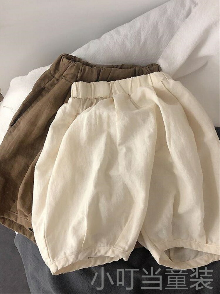 夏季新款棉麻五分褲韓國兒童裝泳衣純色亞麻中褲女寶寶燈籠褲子潮