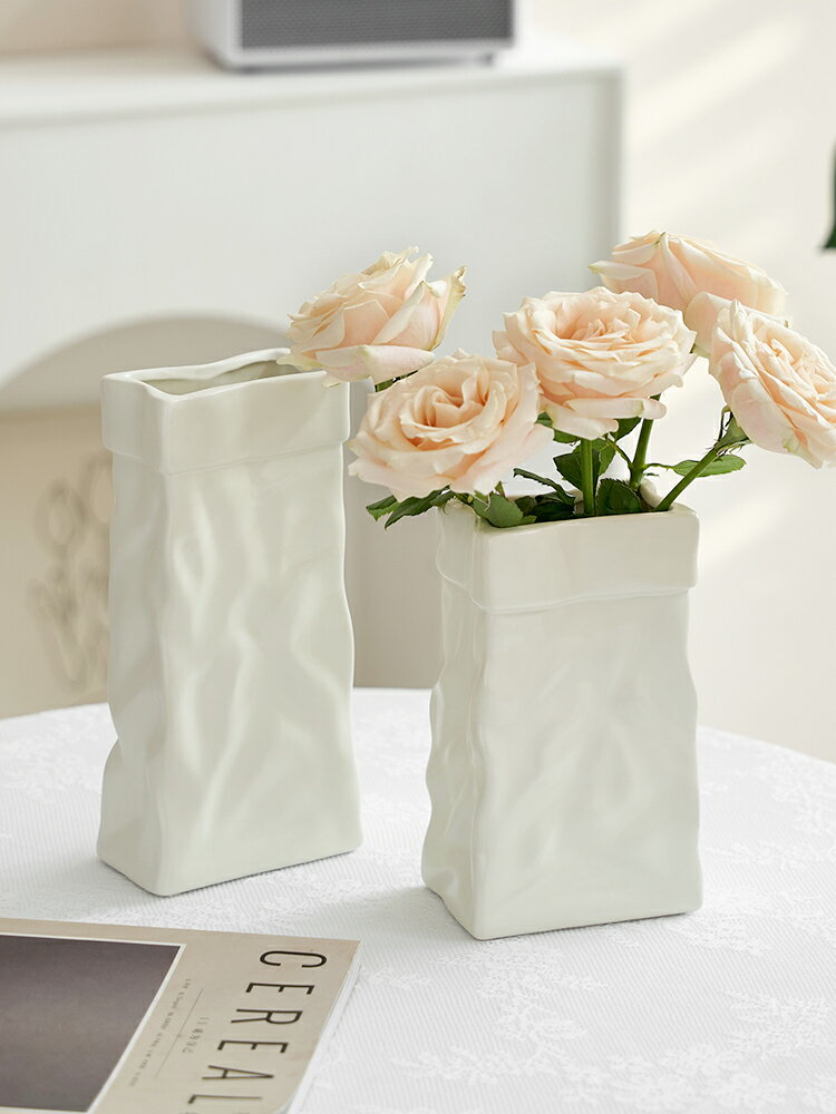 北歐高級感ins奶油風花瓶陶瓷擺件鮮花插花玫瑰客廳餐桌裝飾簡約