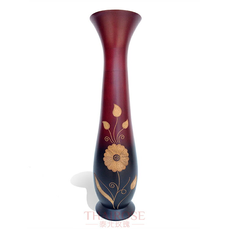 泰國芒果木雕花瓶 創意花瓶擺件現代客廳裝飾品 假花花瓶紅色結婚1入