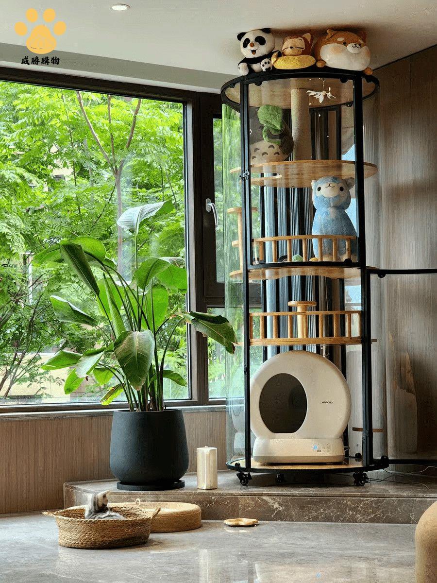 免運 大型圓柱形貓別墅 360全景四層可以移動貓咪房子貓舍貓屋實木 貓籠【WS9/28】
