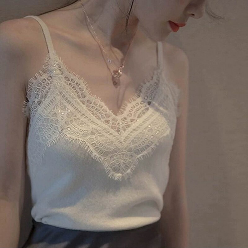 現貨秒發 細肩帶背心打底衫-蕾絲針織吊帶內搭女上衣2色74km10【獨家進口】【米蘭精品】